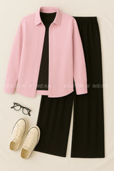 Pair of 3 (pink button down shirt, black inner Tshirt and black flapper)